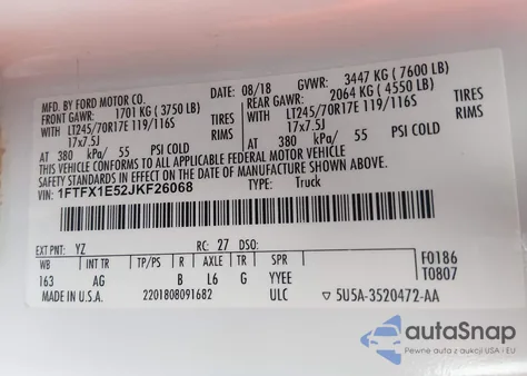 2018 Ford F-150 Xl из США, поврежденный, VIN 1FTFX1E52JKF26068